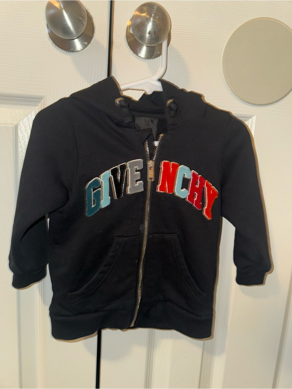 Givenchy Black Kids Zip Hoodie with Multicolor Appliqué Letters